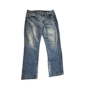 TK Axel Men's Sz 36x30 Medium‎ Wash Distressed Denim Jeans Slim Straight Read